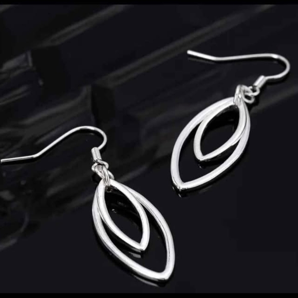 NWT Double Silver Marquise Loop Dangle Drop Earrings- Hypoallergenic - Picture 2 of 3